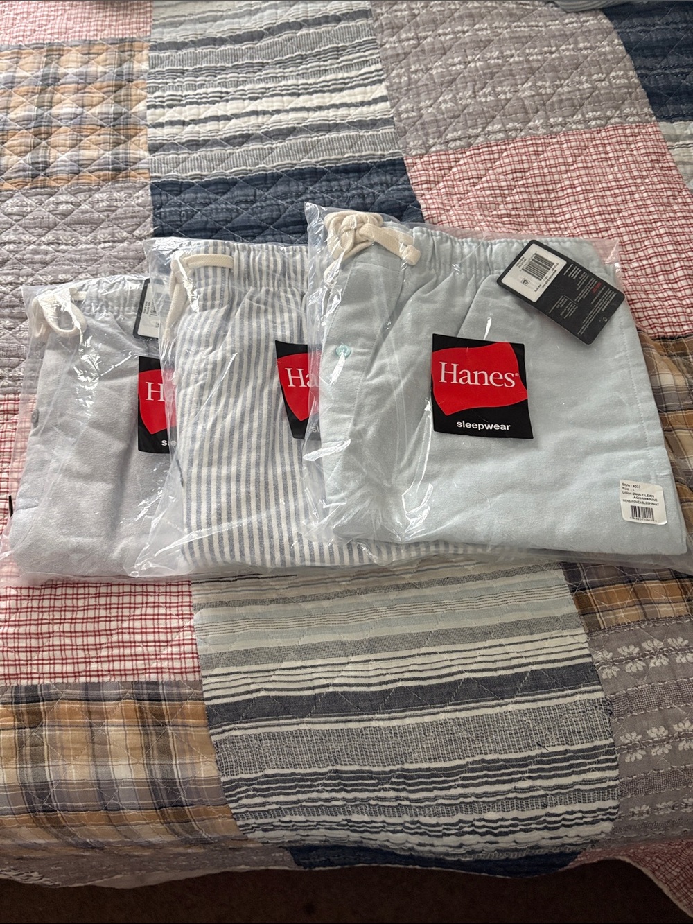 Hanes Men’s Light Blue & Blue-Striped Sleep Pants - 3 Pair